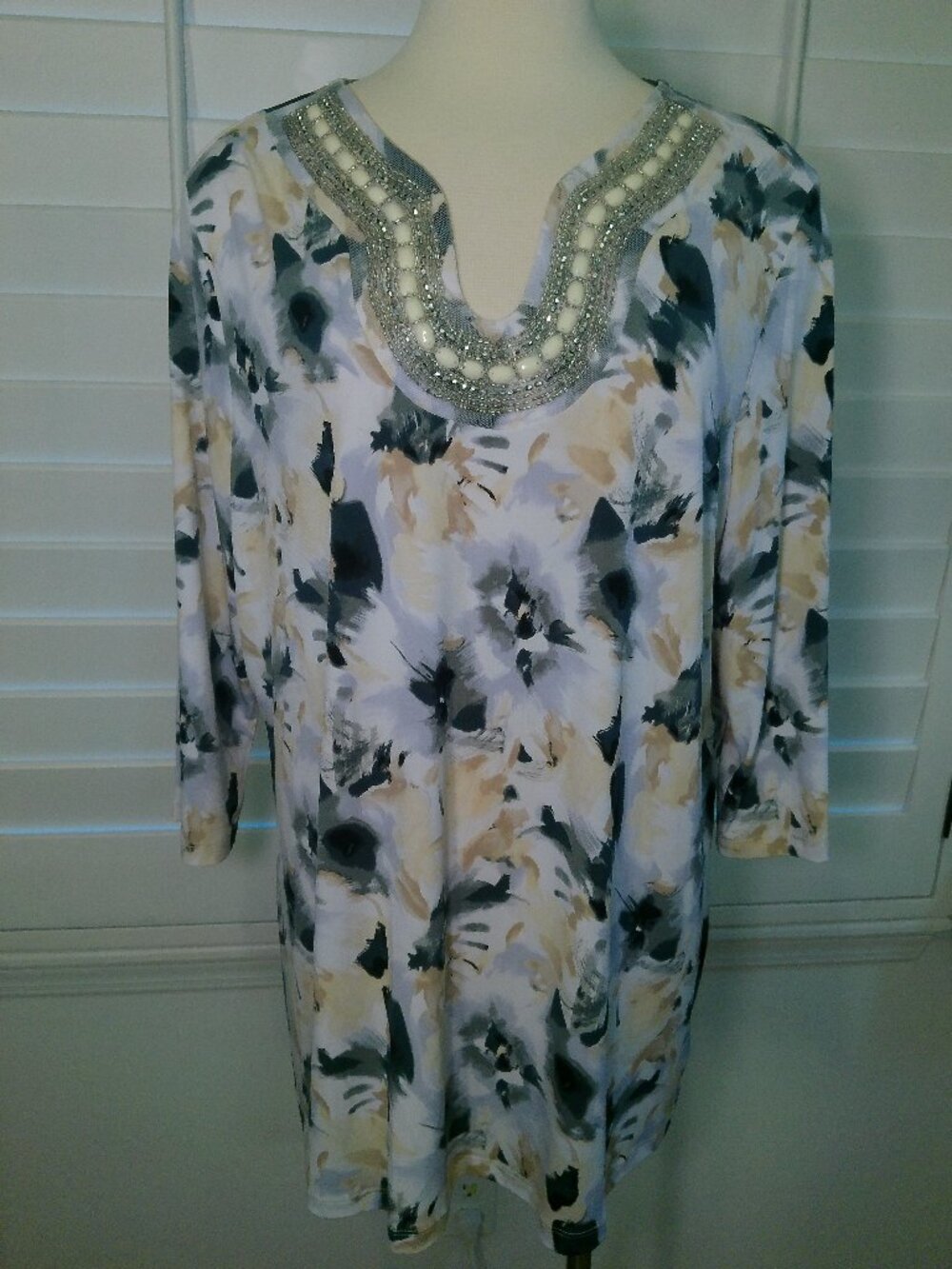 Beaded Blouse Susan Graver Liquid Knit Size 1X